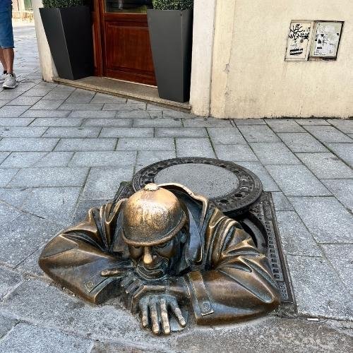 A sculpture from a manhole in Bratislava